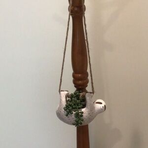 White Sloth Hanging Planter with artificial succulent/brown eyes